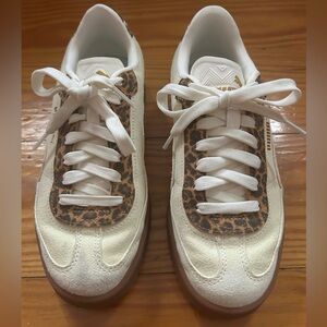 Puma Off White and Brown Sneakers with Animal Print